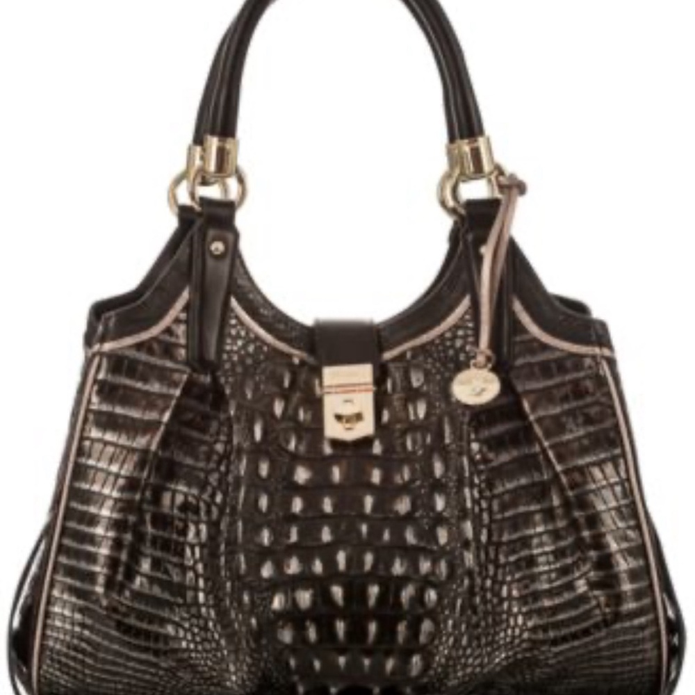 BRAHMIN Elegant Black Crocodile-Embossed Handbag